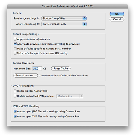 Adjusting the cache size for Adobe Camera Raw 4.5