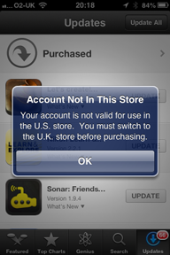Account Not in This Store Your account is not valid for use in the U.S. store. You must switch to the U.K. store before purchasing. 