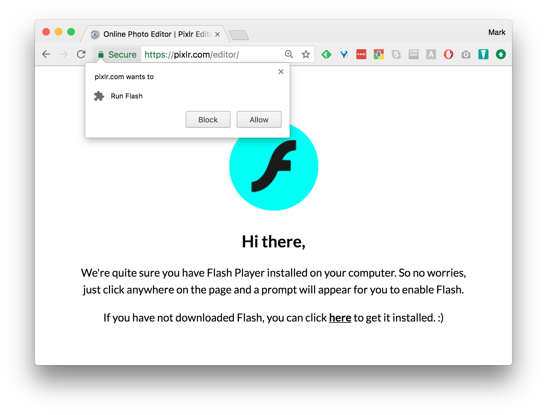 Allow Flash for pixlr editor website in Chrome