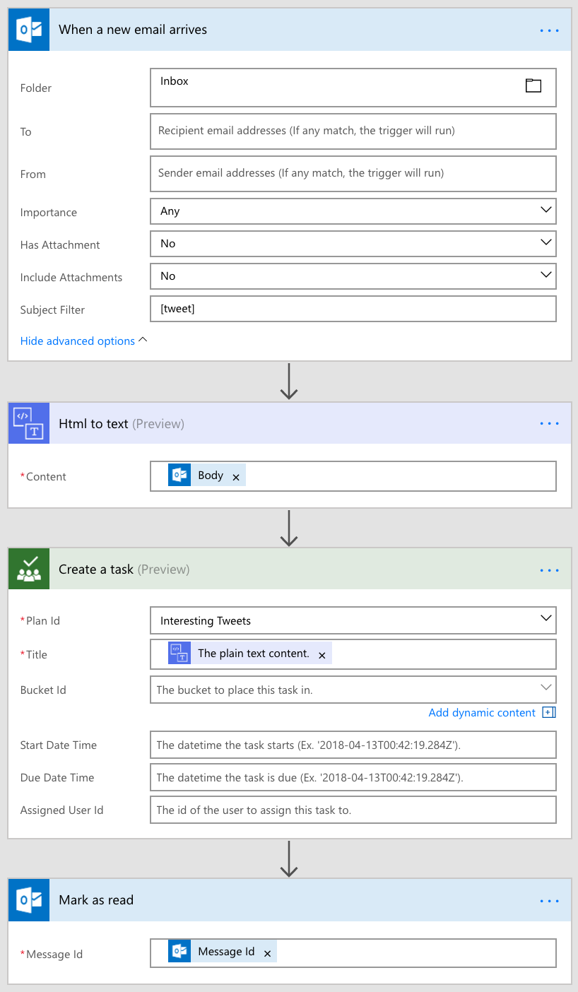 Creating Microsoft Planner tasks from email using Microsoft Flow