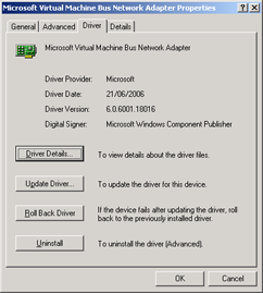 Device driver dialog for RTM Version of a Hyper-V synthetic device
