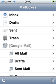 Folder list in Mail on the iPhone