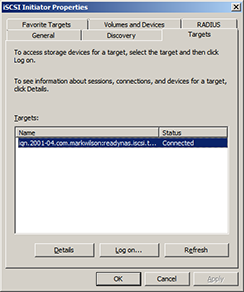 Windows iSCSI initiator Discovery tab