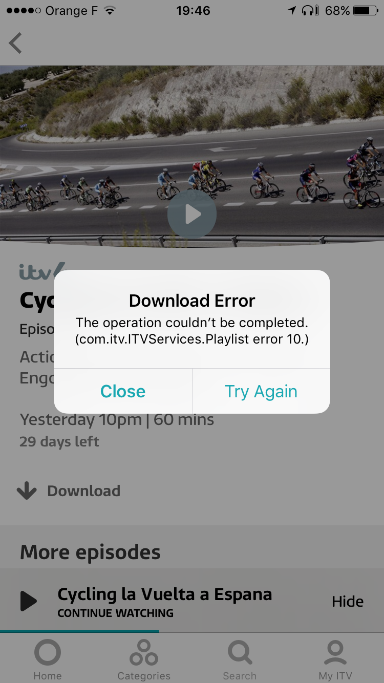 ITV Hub download error outside the UK