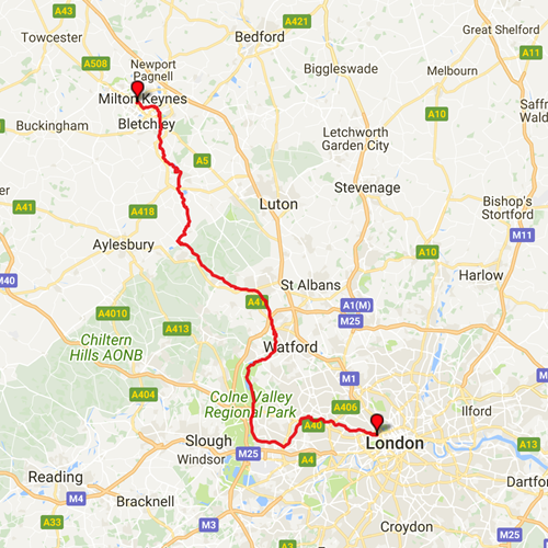 Cycle route from Milton Keynes to Paddington Basin via the Grand Union Canal