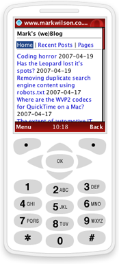The mobile-optimised version of this website, viewed in a simulated mobile phone browser