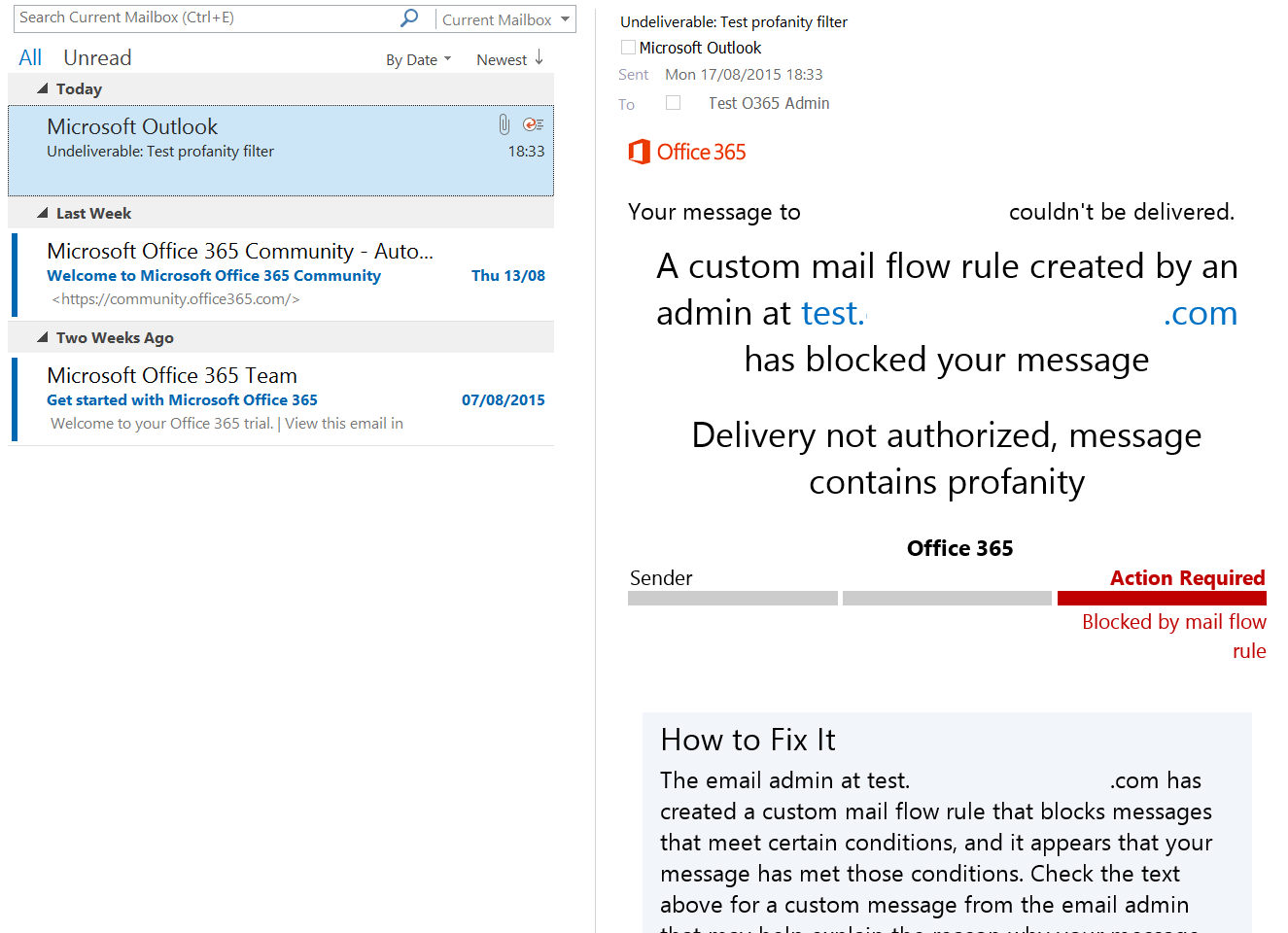 NDR from message blocked by Office 365 profanity filter