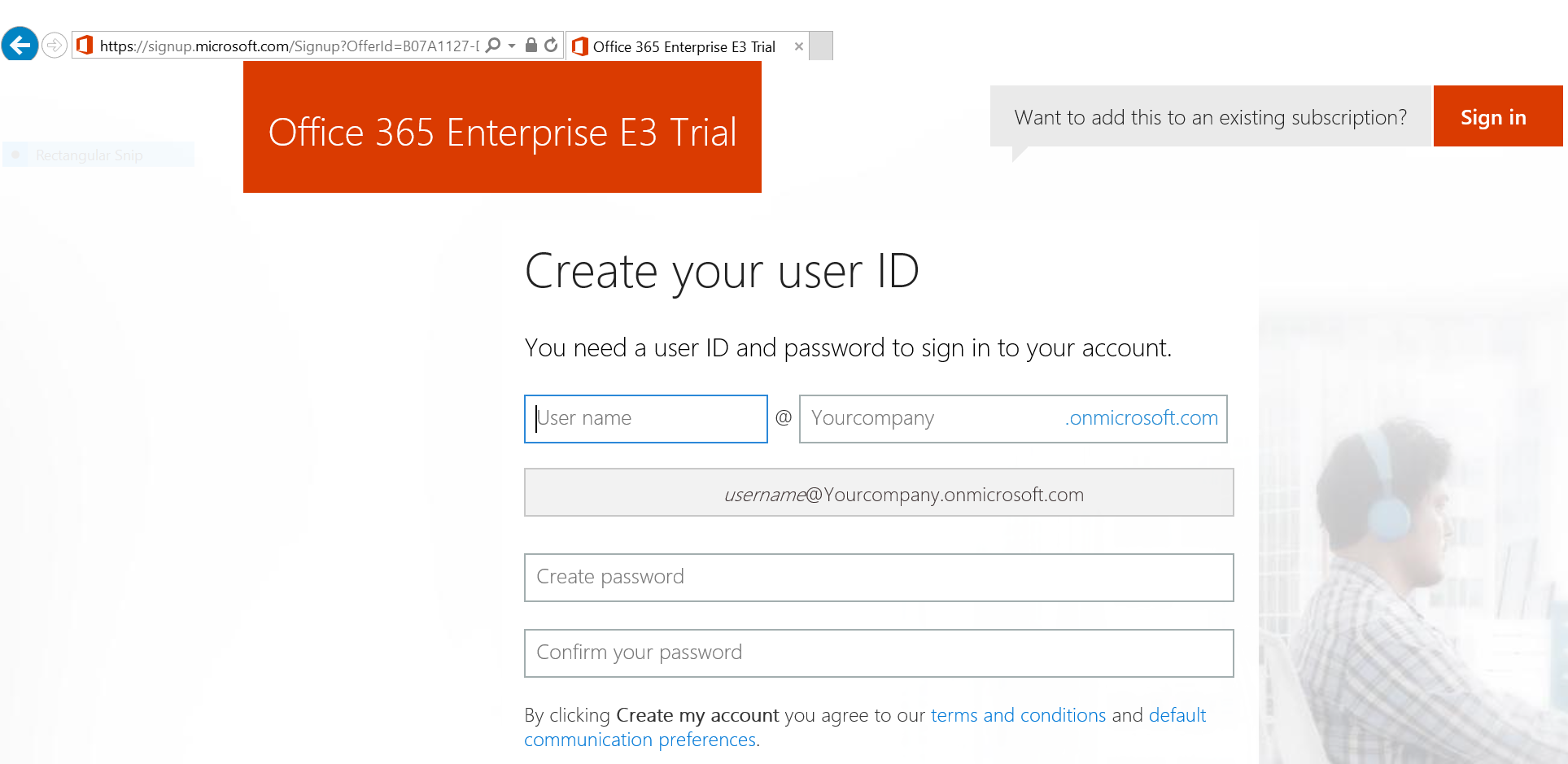 Office 365 trial subscription sign-up