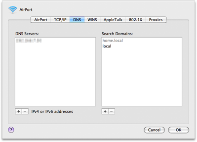 Mac OS X 10.5 Network Preferences - DNS settings