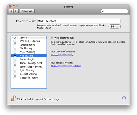 Web Sharing in OS X