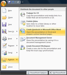 Publish handouts from PowerPoint to Word