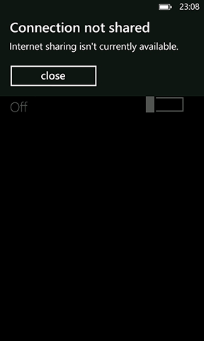 Windows Phone connection not shared error Windows Phone connection not shared error