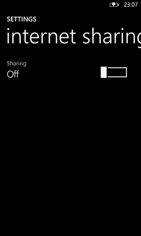 Internet Sharing in Windows Phone settings Internet Sharing in Windows Phone settings